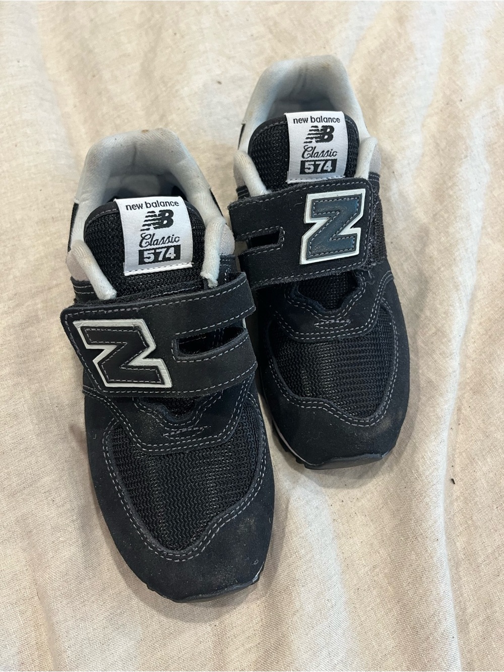 New Balance Kids Classic 574 Hook-and-Loop Sneakers in Black and White